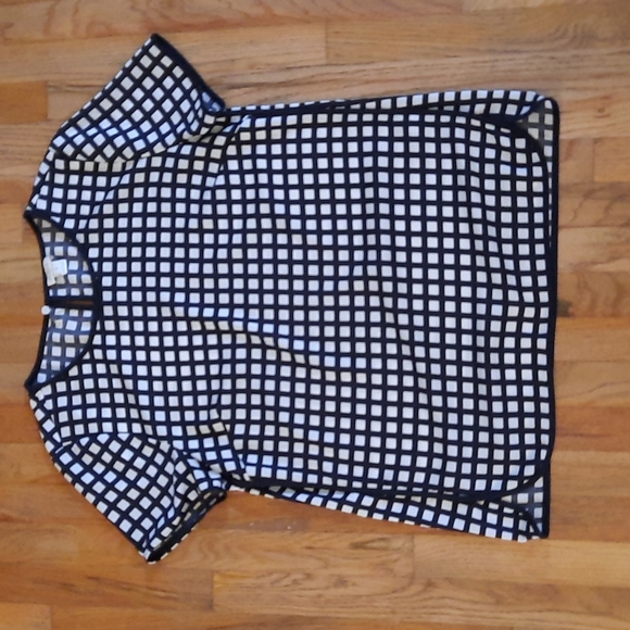 J. Crew Tops - J Crew Tipped Windowpane Blouse Black and White Small
